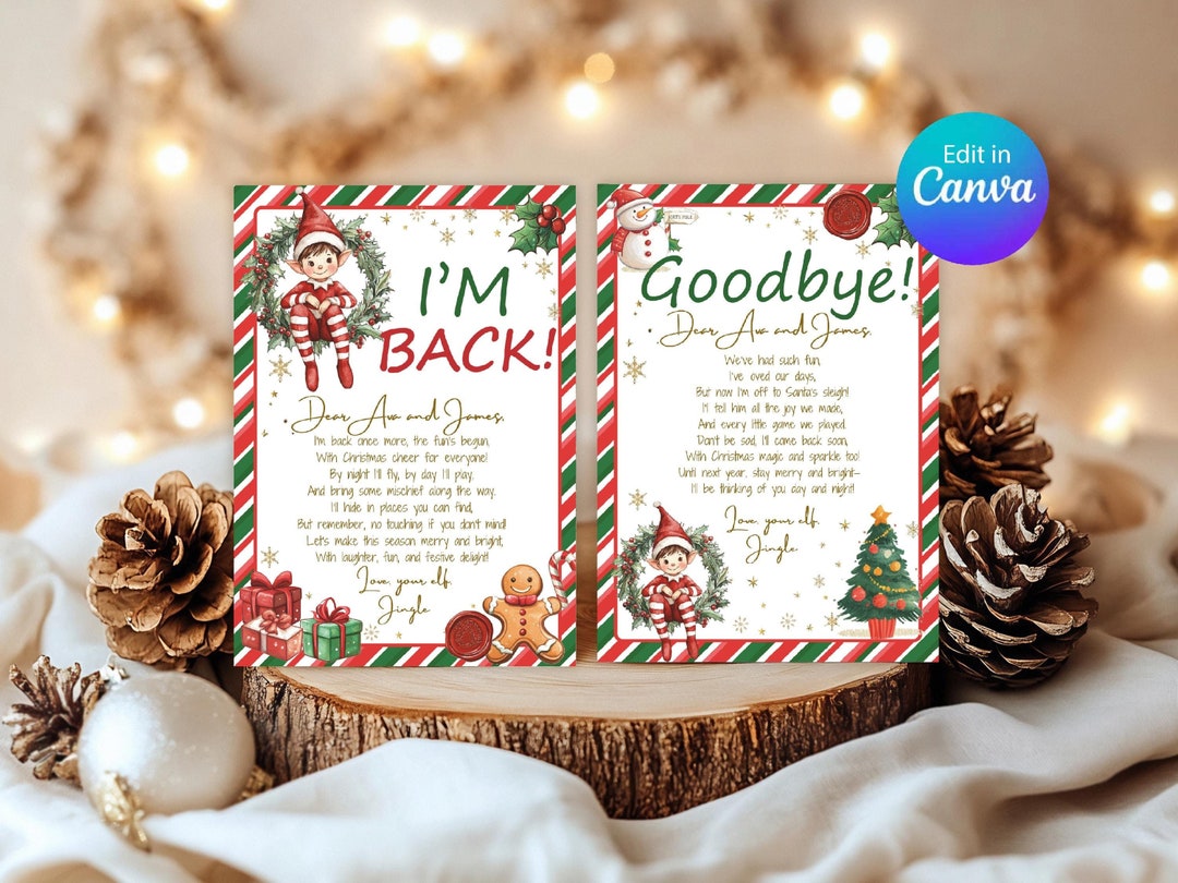 Printable Elf I'm Back and Goodbye Letters Edit in Canva, Digital ...