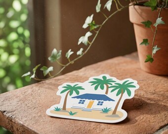 Stansad magnet för tropiskt strandhus | Palmer, kuststämning