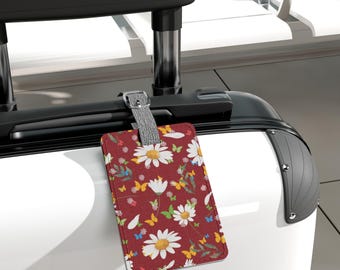 Etiqueta para equipaje con estampado floral: accesorio de viaje personalizado