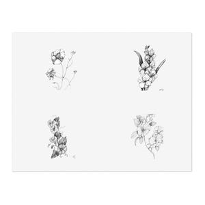 Botanische zwarte inkt bloemen stickervellen, handgetekende bloem kalligrafie penkunst, originele ontwerpen voor ambachten, scrapbooking, opsommingsteken