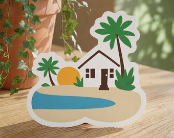 Stansad magnet för tropisk strandcabana | Strandvibbar för fritidshus