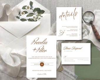 Set di inviti di nozze semplici e modificabili: design minimalista (download digitale)