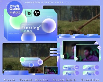 Glassmorphism Animated Stream Package, Bubble prism Theme, Alerts, Panels (Digital Download)