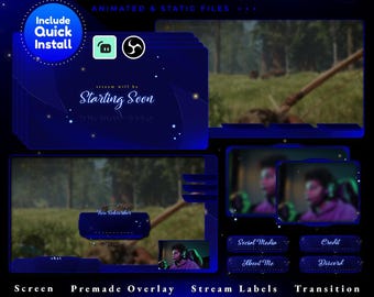 Azure Mirror Animated Stream Package, Elegant Blue Theme, Alerts, Panels (Digital Download)
