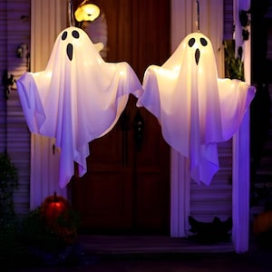 Halloween Party LED Glow Ghost - Indoor/Outdoor Hanging Decoration with Lights - Spooky Horror Scream Props - Perfect Halloween Gift & Decor