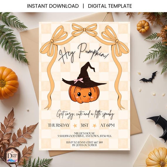Coquette "Hey Pumpkin" Halloween Invitation | Cute Halloween Party Invite | Editable Digital Download for Girls Night In