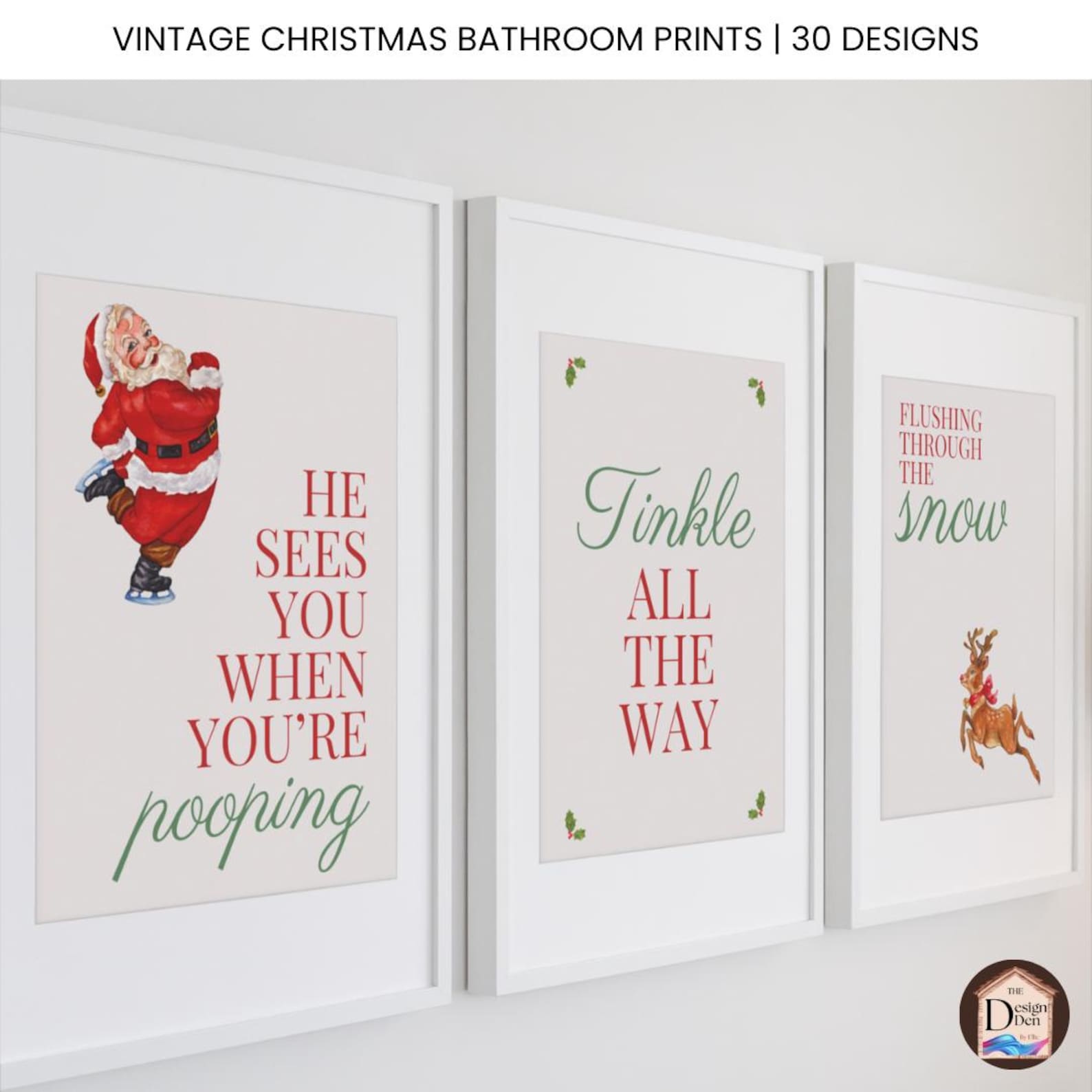 Vintage Bathroom Humor Funny Christmas Toilet Wall Art Whimsical ...