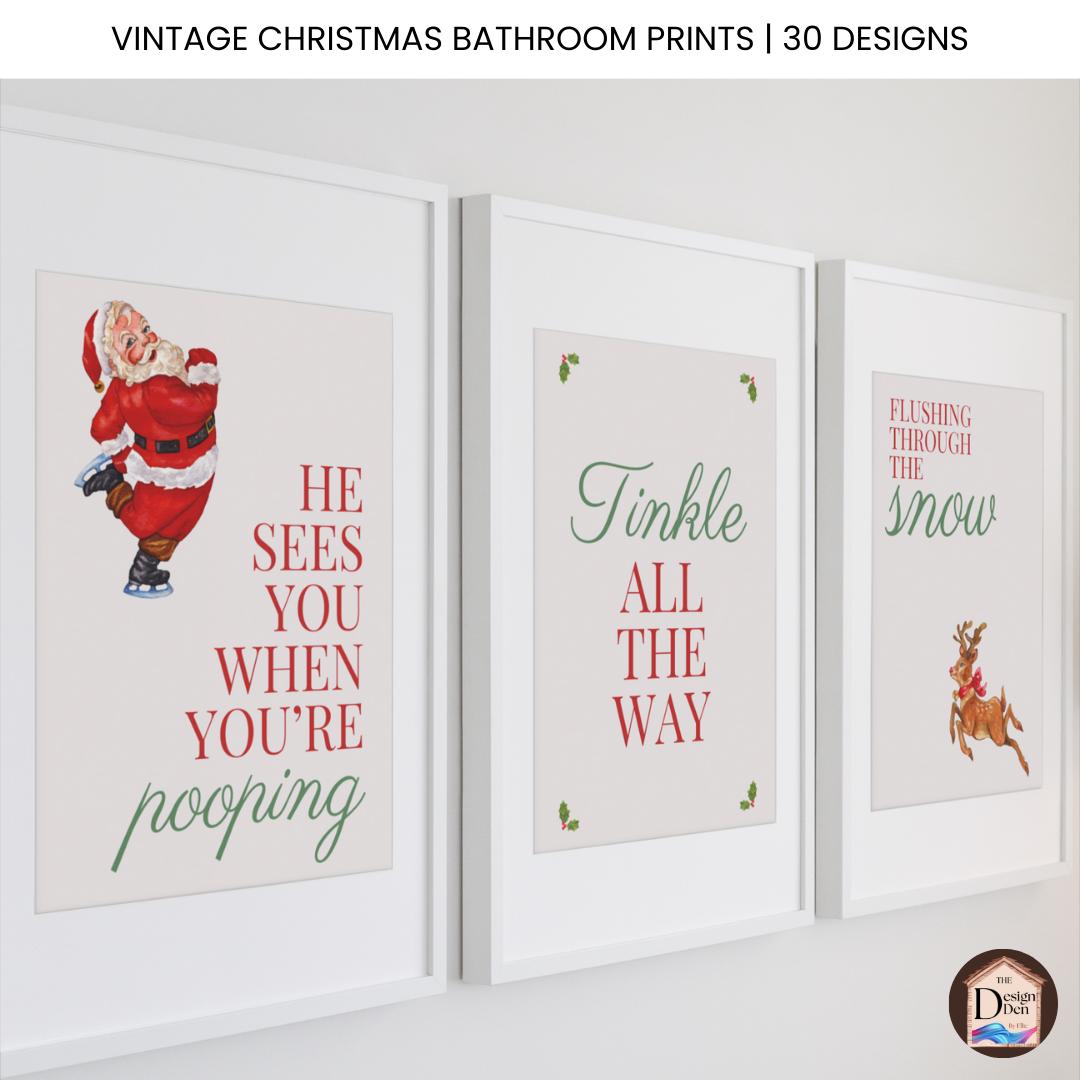 Vintage Bathroom Humor | Funny Christmas Toilet Wall Art | Whimsical ...