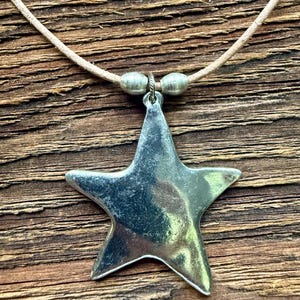 Leather and antiqued silver plated pewter star pendant necklace choker