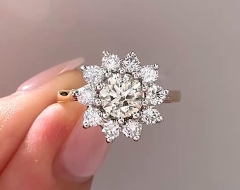 花モチーフのダイヤモンドリング、18K、14K、10K、クラスターフラワー 