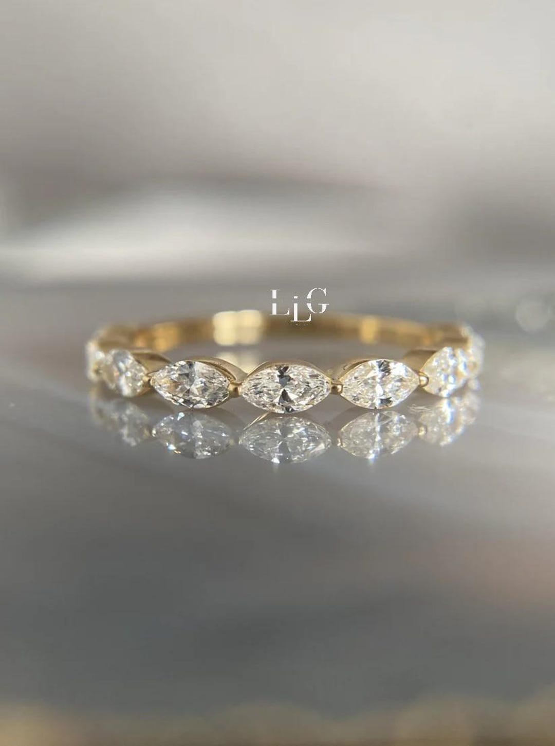 Marquise Cut Moissanite Eternity Band – Dainty Stackable Wedding Ring ...