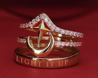 Anillos con licencia oficial de Crescent City, Anillo de Bryce Quinlan, Merchandising de Crescent City, Anillo de Libro, Anillo de Luna Creciente, Ratón de Biblioteca