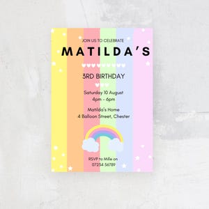 Rainbow Birthday Party Invite, Kids Party Invite, Editable Canva Template