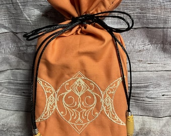 Tarot or Oracle drawstring bag, crescent moon, Triple moon