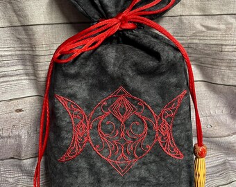 Tarot or Oracle drawstring bag, crescent moon, Triple moon
