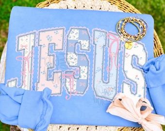 Jesus Blue Floral Faith DTF Transfer, Trendy Faith, Leopard, Floral, God, Jesus, Ready to Press, Faith DTF, Commercial, Wholesale, Bible