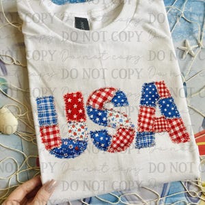 Faux Fabric Patriotic USA DTF Transfer, Trendy 4th of July, Fourth, Holiday, Ready to Press, America, USA, Patriotic, Hot Dog image 1