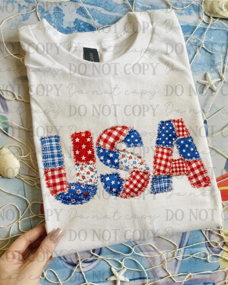 Faux Fabric Patriotic USA DTF Transfer, Trendy 4th of July, Fourth, Holiday, Ready to Press, America, USA, Patriotic, Hot Dog image 1