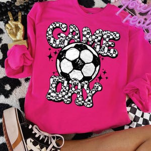 Game Day Soccer Faux Glitter DTF-overdracht, klaar om te drukken, voetbal, voetbalmoeder, voetbalkind, jeugdsport, peuter, recreatievoetbal