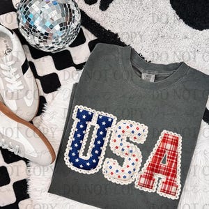 Lace USA DTF Transfer, Trendy 4th of July, Fourth, Holiday, Ready to Press, America, USA, Patriotic, Hot Dog image 1