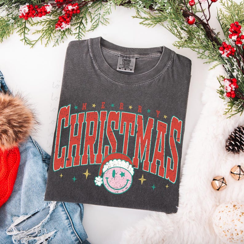 Distressed Retro Merry Christmas DTF Transfer, Trendy Christmas, Faith, Jesus, Merry, Ready to Press, DTF, Heat Transfer image 1
