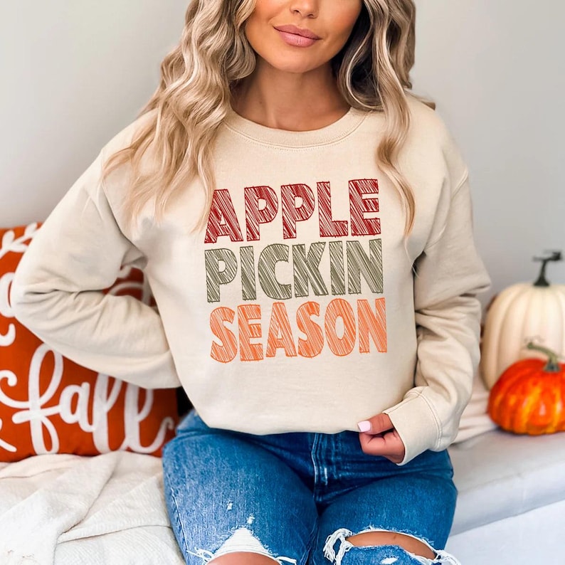 Apple Pickin Season Fall Scribble DTF Transfer, Trendy Fall. Floral, Pumpkin, Faith, Ready to Press, Heat Transfer, image 1