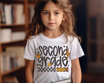 Retro Second Grade DTF Transfer, Trendy Back to School, Popular, Retro, Ready to Press, Heat Transfer, Grade School, PreK, Kindergarten