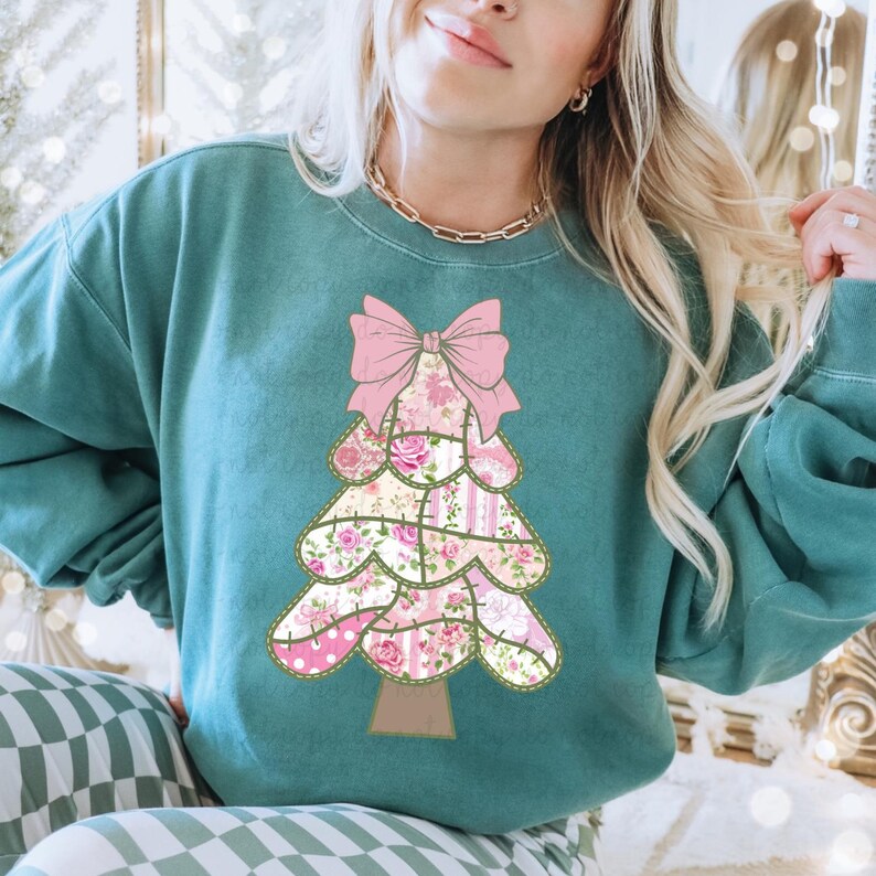 Floral Pink Christmas Tree DTF Transfer, Trendy Christmas, Faith, Jesus, Merry, Ready to Press, DTF, Heat Transfer image 1