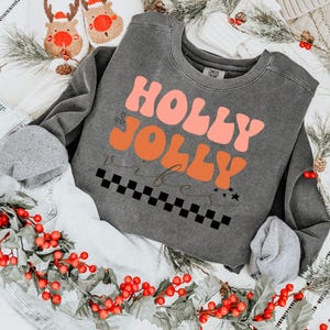 Holly Jolly Vibes Retro DTF Transfer, Noël tendance, DTF, transfert à chaud, prêt à l'emploi