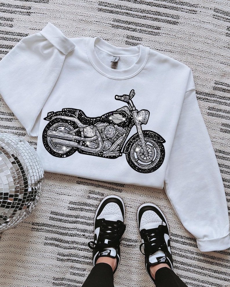 DTF-overdracht imitatiestrass motorfiets, trendy imitatiestrass, dier, carrière, trending DTF, klaar om te drukken afbeelding 1