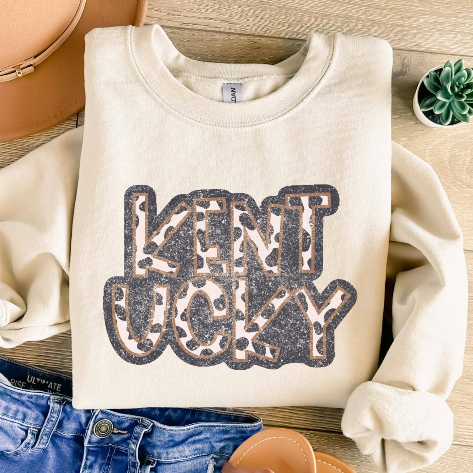 Cow Print Kentucky DTF Transfer, KY, State, Travel, Trendy Kentucky, Floral, Ready to Press, Spring, Patriotic