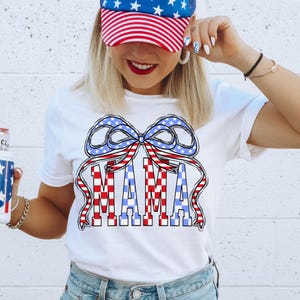 Mama Checkered Red, White, & Blue 4th of July DTF Transfer, 4th of July, Patriotic, America, Trendy, Mama, Doodle, Ready to Press image 1