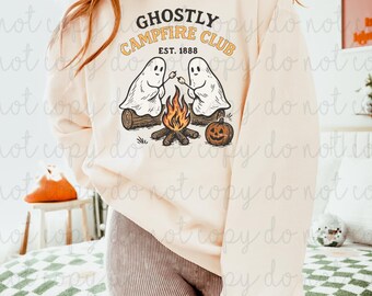 Ghostly Campfire Club DTF Transfer, Trendy Halloween, Fall, Ready to Press, Heat Transfer, Vintage Halloween, Trick or Treat