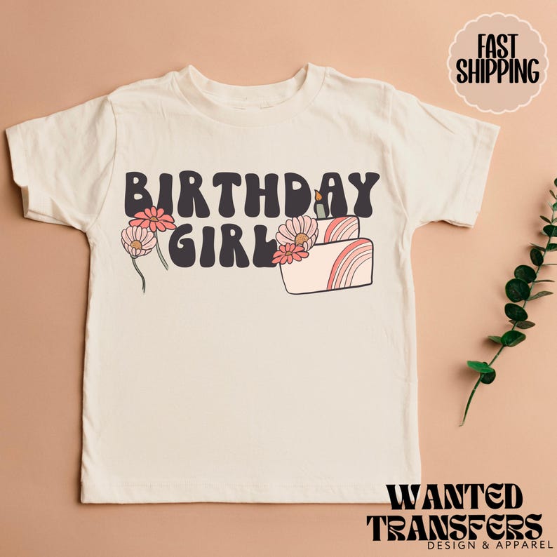 Cake Retro Birthday Girl, Girls Birthday Shirt, Tee, Onesie, Birthday Girl, All Ages, Toddler, Youth, Kids Bday, Minimalist image 3