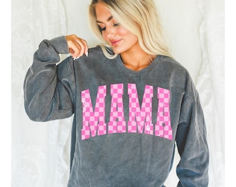 Pink Checkerboard Mama DTF Transfer,Mama,Mom,Retro,Western,Ready to Ship,Heat Transfer,Aztec,Trendy