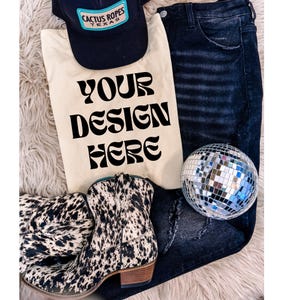 Edgy Western Bella Canva 3001CVC Mockup - Heather French Vanilla - Shirt Mockup- Trendy Shirt Mockups, Commercial Use image 1