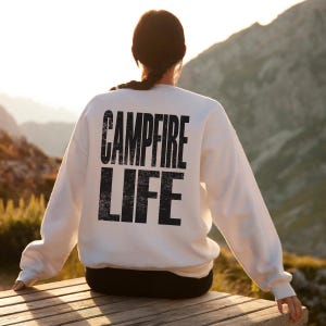 Campfire Life Black Distressed DTF Transfer, Camping, Camping Season, S’mores, Campfire, Ready to Press, Heat Transfer, Camp Life