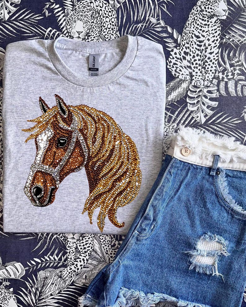 Faux Rhinestone Horse DTF Transfer, Trendy Faux Rhinestone, Animal, Career, Trending DTF, Ready to Press image 1