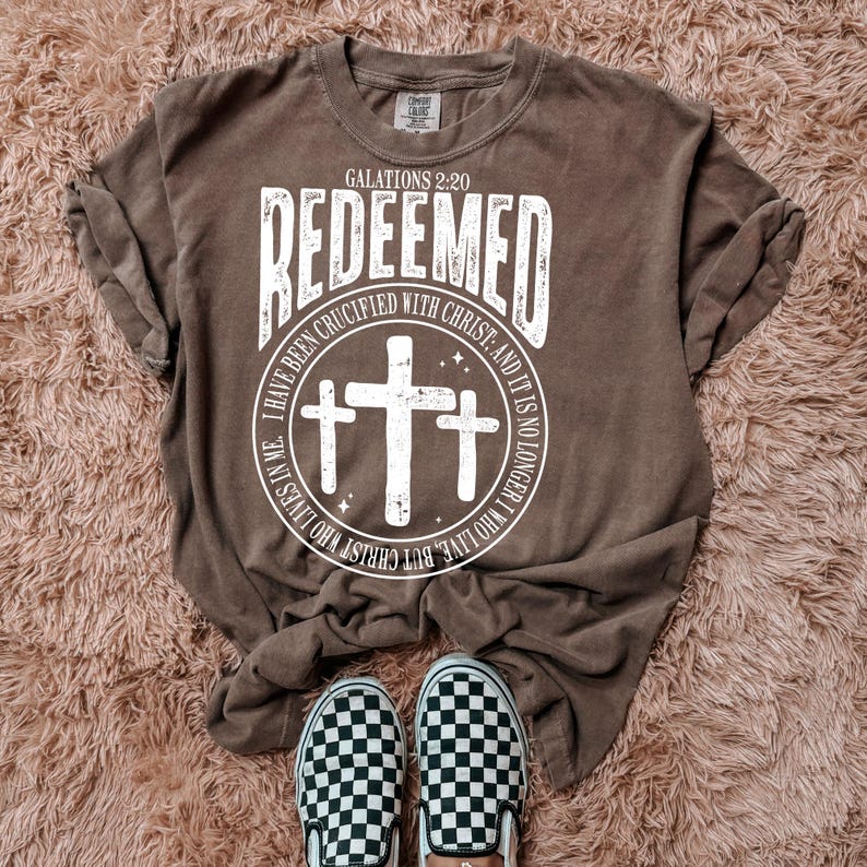 Redeemed Galations 2:20 White Font DTF TransferFaith, DTF Print, Ready to Press, Heat Transfer, Jesus, Faith, Christian image 1