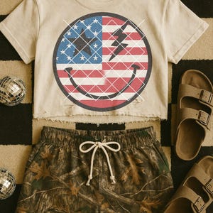 Flag Smiley DTF Transfer, Trendy Patriotic 4th of July, America, Firecracker, Stars, Stripes, Heat Transfer, DTF