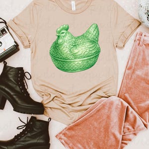 Jadeite Hen DTF Transfer, Trendy Thrifting, Ready to Press, Thrifty Bowls, Hen, Heat Transfer, Bestseller, New, DTF image 1
