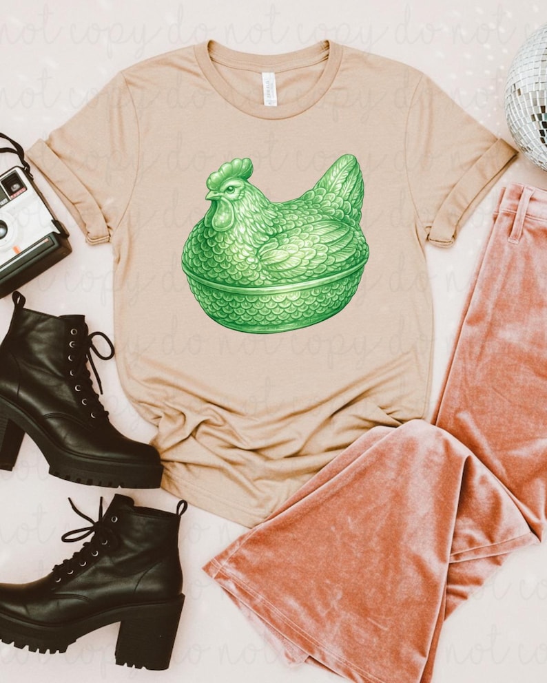 Jadeite Hen DTF Transfer, Trendy Thrifting, Ready to Press, Thrifty Bowls, Hen, Heat Transfer, Bestseller, New, DTF image 1