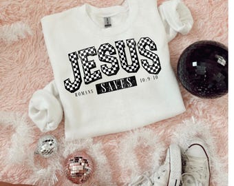 Jesus Saves Checkered DTF Transfer, Faith, Jesus, Jesus Saves, Fear No Evil, Trendy Faith, Popular, Ready to Press, Heat