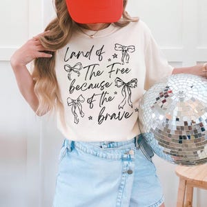 Land of the Free Black Font 4th of July DTF Transfer, 4th of July, Patriotic, America, Trendy, Mama, Doodle, Ready to Press image 1
