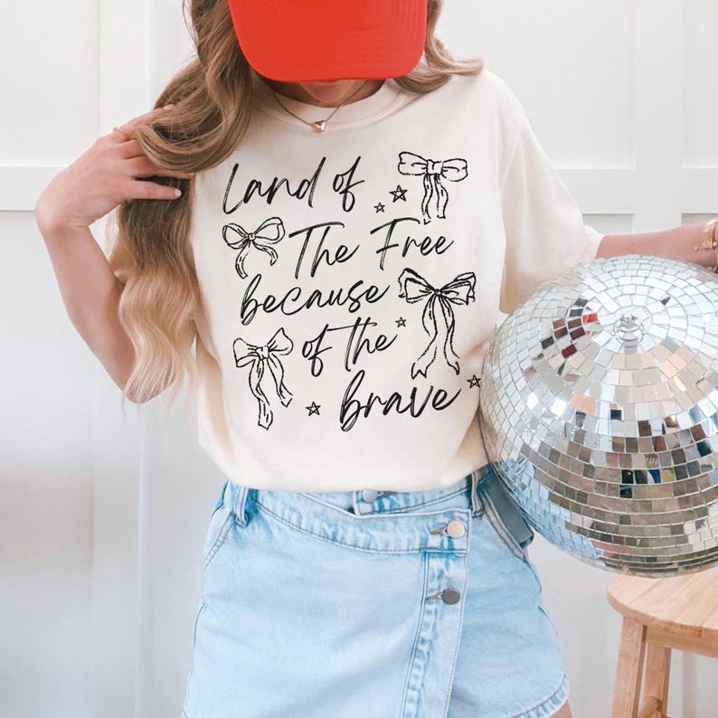 Land of the Free Black Font 4th of July DTF Transfer, 4th of July, Patriotic, America, Trendy, Mama, Doodle, Ready to Press image 1