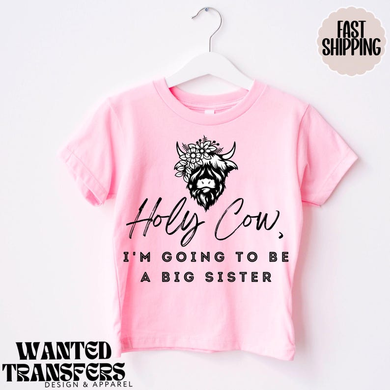 Holy Cow, I'm Going to be a Big Sister Highland Cow, Western Sibling Tee, Pregnancy Announcement Tee image 1