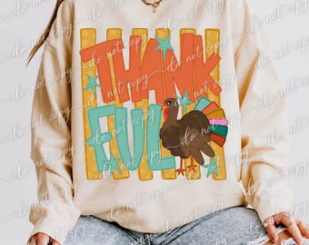 Preppy Striped Thankful Thanksgiving DTF Transfer, Trendy Thanksgiving, Turkey, Preppy, Brushstroke, Gobble, Ready to Press, Heat Transfer