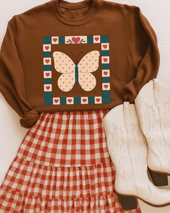 Old Timers Butterfly DTF Transfer, Trendy Thrify DTF, Patch Style, Ready to Press, Quilt, Heat Transfer, DTF