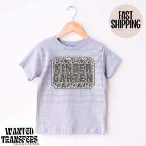 Kindergarten Camo DTF Transfers, Trendy Back to School, Girls, Boys, Blue, Teacher, Ready to Press, DTF
