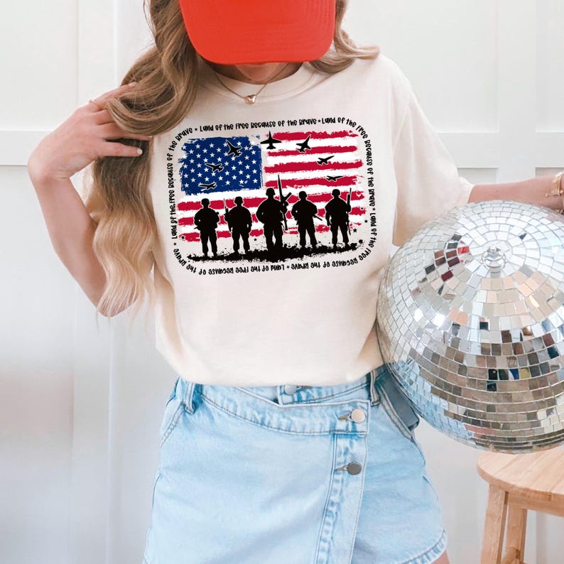 Veterans Land of the Free Black Font 4th of July DTF Transfer, 4th of July, Patriotic, America, Trendy, Mama, Doodle, Ready to Press image 1